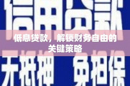 鹿泉低息贷款，解锁财务自由的关键策略